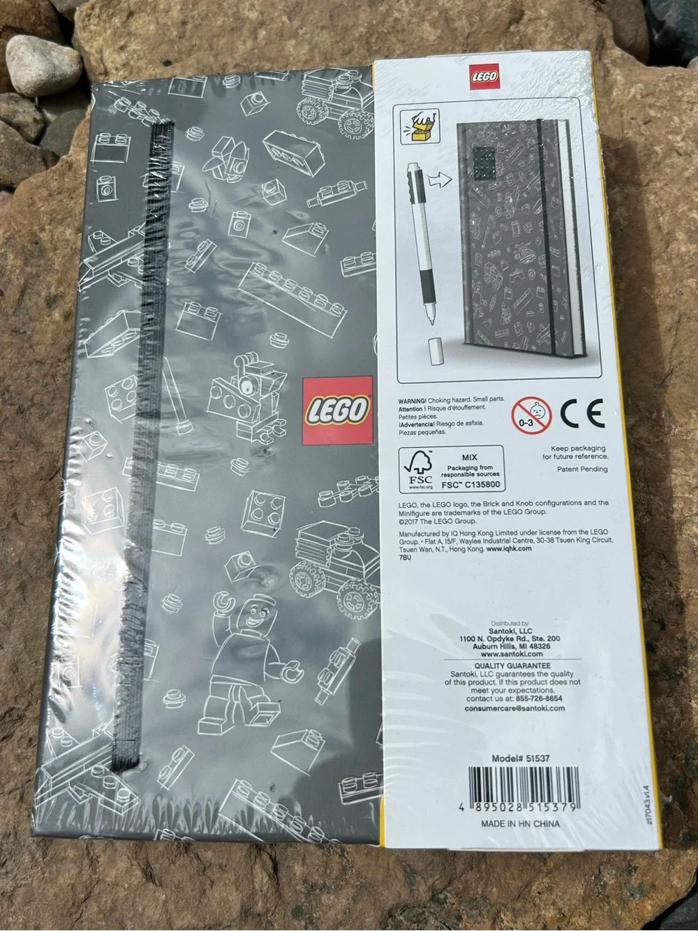 LEGO Gray and White Journal with Black Pen and Flat LEGO Plate New in packaging.